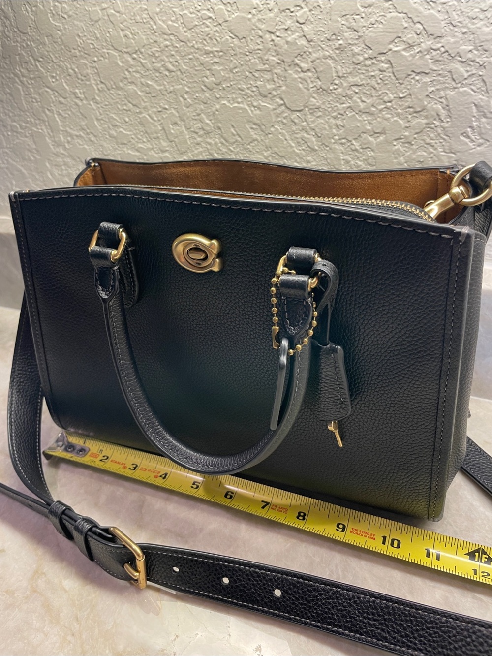 Coach Black Pebbled Leather Satchel with Gold Hardware - Picture 9 of 11